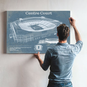 Wimbledon - Centre Court Tennis Stadium Print framed in Vintage Black above a mid-century record console