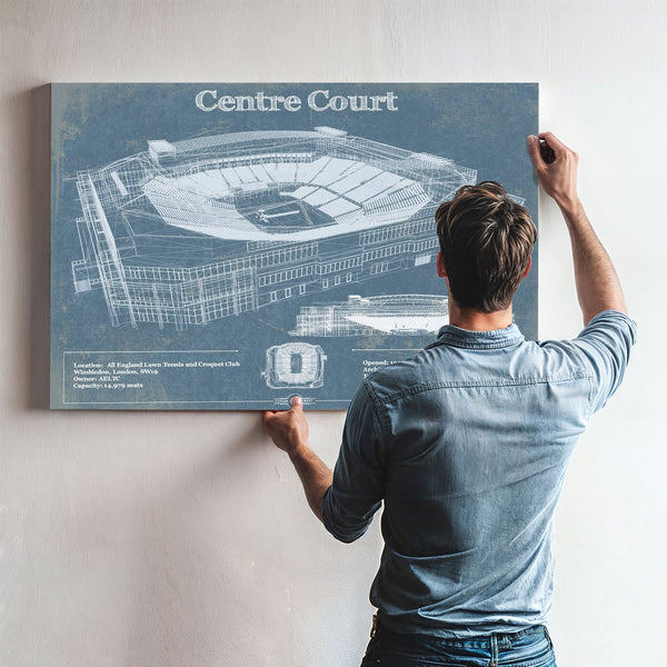 Wimbledon - Centre Court Tennis Stadium Print framed in Vintage Black above a mid-century record console