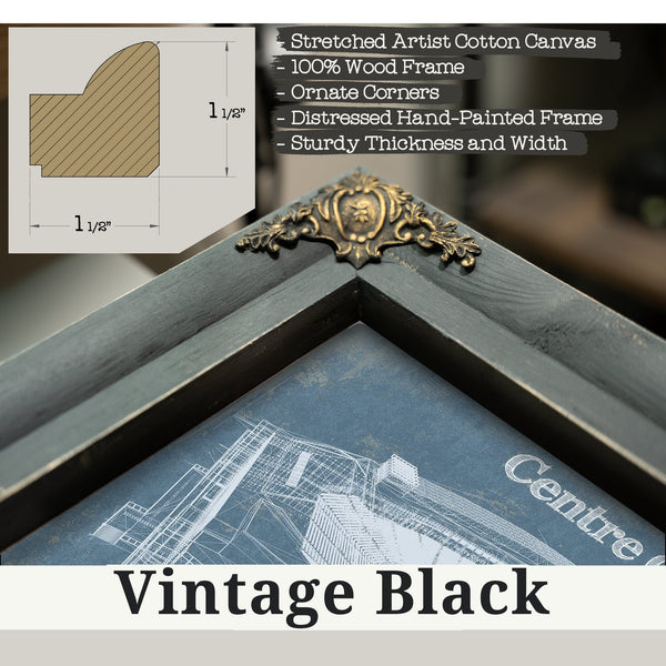 Vintage Black frame corner detail, 1.5 inch ornate wood moulding, Wimbledon - Centre Court Tennis Stadium Print