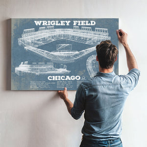 Wrigley Field Art - Chicago Cubs Stadium Print framed in Vintage Black above a mid-century record console