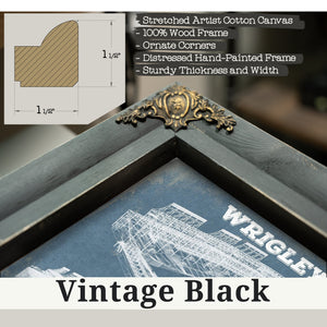Vintage Black frame corner detail, 1.5 inch ornate wood moulding, Wrigley Field Art - Chicago Cubs Stadium Print