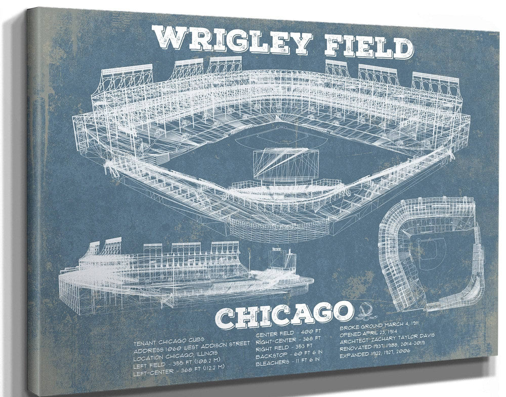 20" x 16" / Stretched Canvas Wrap Cutler West Vintage Wrigley Field Print - Chicago Cubs Baseball Art Print