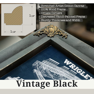 Vintage Black frame corner detail, 1.5 inch ornate wood moulding, Wrigley Field Art - Chicago Cubs Stadium Print