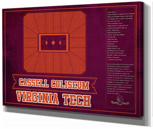 14" x 11" / Stretched Canvas Wrap Cutler West Virginia Cavaliers - John Paul Jones Arena Seating Chart -Team Color- College Basketball Blueprint Art