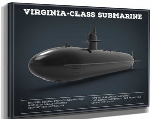 14" x 11" / Stretched Canvas Wrap Cutler West Virginia-Class submarine Blueprint Patent Original Art
