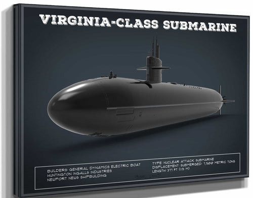 14" x 11" / Stretched Canvas Wrap Cutler West Virginia-Class submarine Blueprint Patent Original Art
