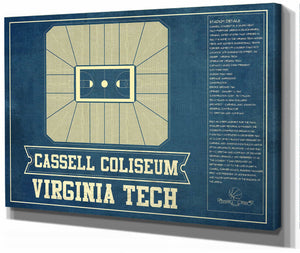 14" x 11" / Stretched Canvas Wrap Cutler West Virginia Tech Hokies - Cassell Coliseum Seating Chart - College Basketball Blueprint Art