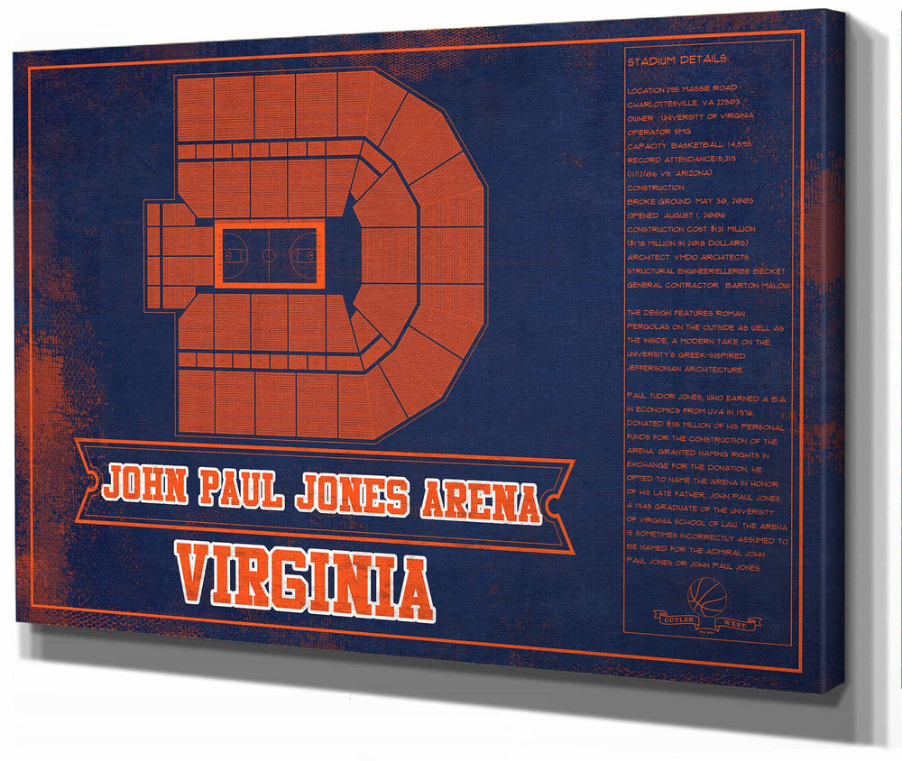 14" x 11" / Stretched Canvas Wrap Cutler West Virginia Tech Hokies - Cassell Coliseum Seating Chart - College Basketball Blueprint Team Color Art