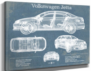 14" x 11" / Stretched Canvas Wrap Cutler West Volkswagen Jetta Vintage Blueprint Auto Print