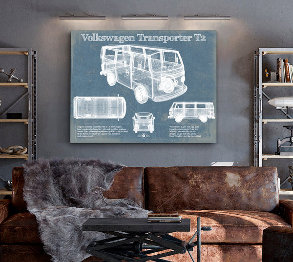 Cutler West Volkswagen Transporter T2 Vintage Blueprint Auto Print