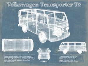 14" x 11" / Unframed Cutler West Volkswagen Transporter T2 Vintage Blueprint Auto Print