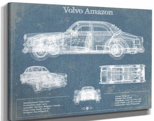 14" x 11" / Stretched Canvas Wrap Cutler West Volvo Amazon Vintage Blueprint Auto Print