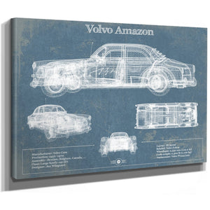 Volvo Amazon Blueprint Art Print as a stretched canvas wrap with gallery wrapped edges