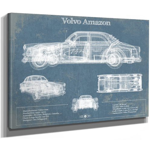 Volvo Amazon Blueprint Art Print as a stretched canvas wrap with gallery wrapped edges