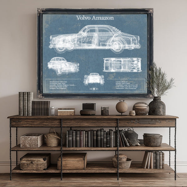 Volvo Amazon Blueprint Art Print canvas print size guide 24x18 36x24 48x36 inches