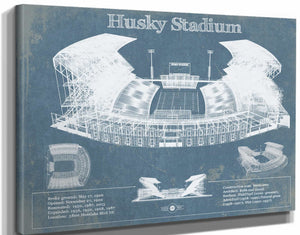 14" x 11" / Stretched Canvas Wrap Cutler West Washington Huskies Art Blue Version - Husky Stadium Vintage Stadium Blueprint Art Print