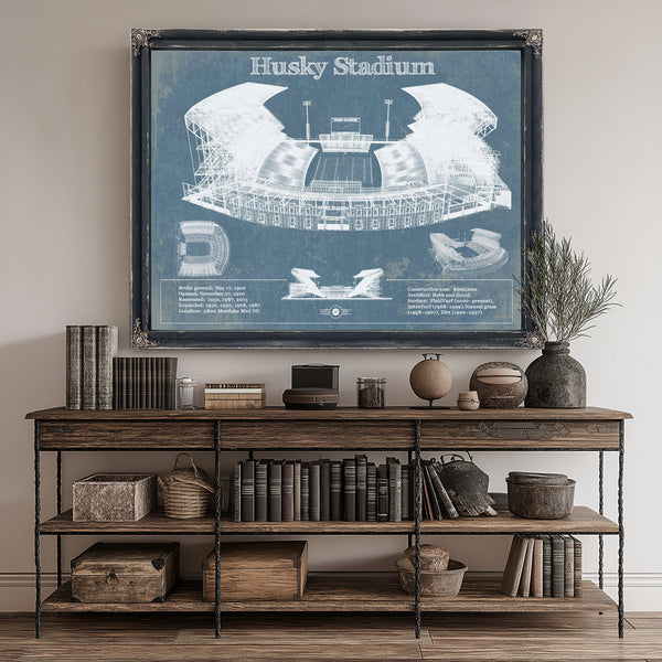 Washington Huskies Art Blue Version - Husky Stadium Print canvas print size guide 24x18 36x24 48x36 inches