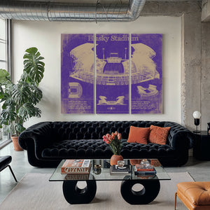 Washington Huskies Art - Husky Stadium Print as a 3 panel canvas wrap in a modern living room