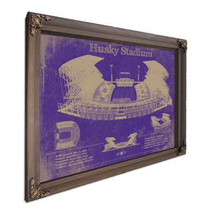 Washington Huskies Art - Husky Stadium Print in a Bourbon stained wood frame with antique gold corners