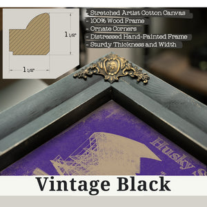 Vintage Black frame corner detail, 1.5 inch ornate wood moulding, Washington Huskies Art - Husky Stadium Print