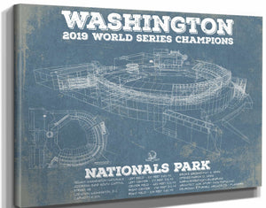 14" x 11" / Stretched Canvas Wrap Cutler West Washington Nationals - National Park Vintage Stadium Blue Print