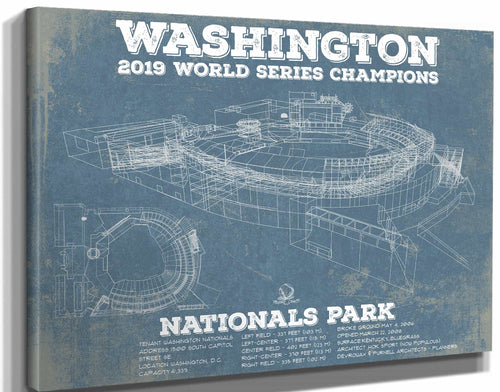 14" x 11" / Stretched Canvas Wrap Cutler West Washington Nationals - National Park Vintage Stadium Blue Print