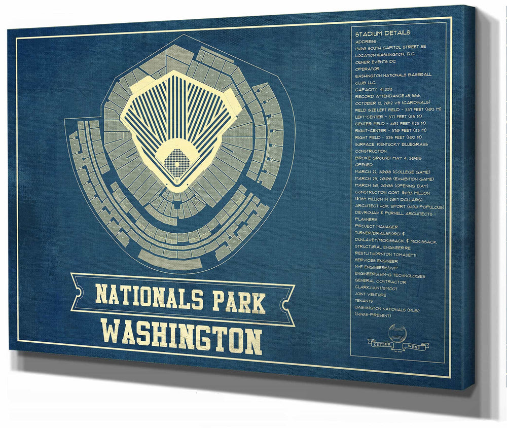 14" x 11" / Stretched Canvas Wrap Cutler West Washington Nationals - National Park Vintage Stadium Print