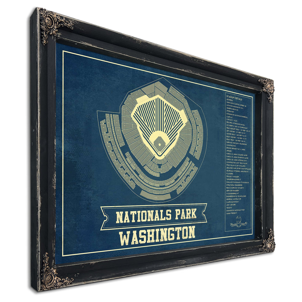 Washington Nationals - National Park Stadium Print in a distressed Vintage Black wood frame with ornate corners