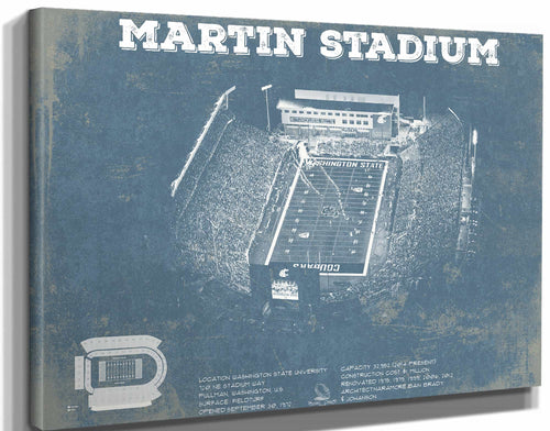 14" x 11" / Stretched Canvas Wrap Cutler West Washington State Cougars Martin Stadium Vintage Art Print