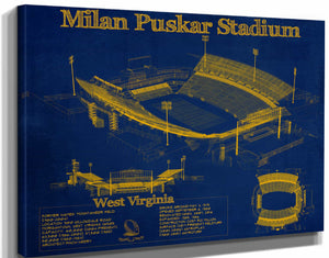 14" x 11" / Stretched Canvas Wrap Cutler West West Virginia Mountaineers Team Color - Mountaineer Field at Milan Puskar Stadium Blueprint