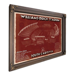Williams-Brice Stadium Art - South Carolina Gamecocks Print in a Bourbon stained wood frame with antique gold corners