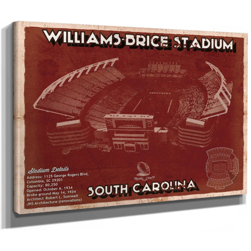 Williams-Brice Stadium Art - South Carolina Gamecocks Print as a stretched canvas wrap with gallery wrapped edges