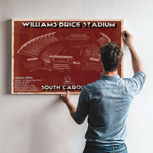Williams-Brice Stadium Art - South Carolina Gamecocks Print framed in Vintage Black above a mid-century record console