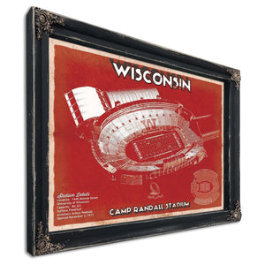 Wisconsin Badgers Camp Randall Stadium Print in a distressed Vintage Black wood frame with ornate corners