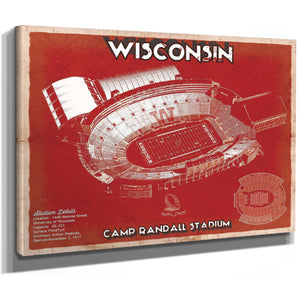 Wisconsin Badgers Camp Randall Stadium Print as a stretched canvas wrap with gallery wrapped edges