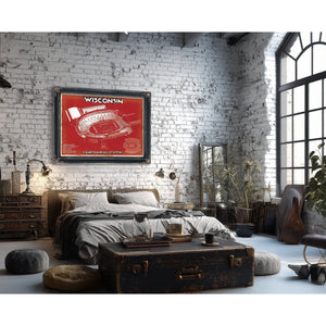 Wisconsin Badgers Camp Randall Stadium Print framed in Vintage Black in a farmhouse entryway