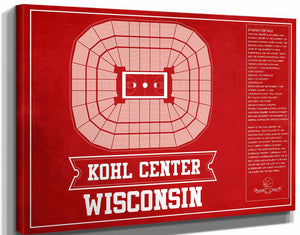 14" x 11" / Stretched Canvas Wrap Cutler West Wisconsin Badgers Team Color Kohl Center Seating Chart Vintage Art Print