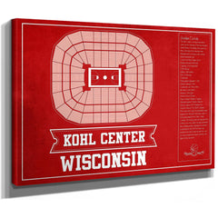 Wisconsin Badgers Team Color Kohl Center Seating Print as a stretched canvas wrap with gallery wrapped edges