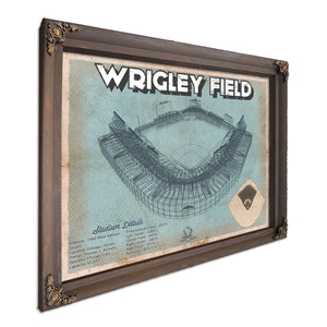 Wrigley Field Art- Chicago Cubs Stadium Print in a Bourbon stained wood frame with antique gold corners