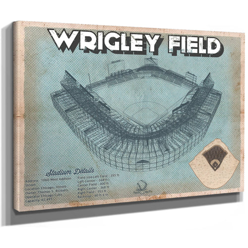 Wrigley Field Art- Chicago Cubs Stadium Print as a stretched canvas wrap with gallery wrapped edges