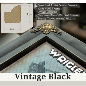 Vintage Black frame corner detail, 1.5 inch ornate wood moulding, Wrigley Field Art- Chicago Cubs Stadium Print