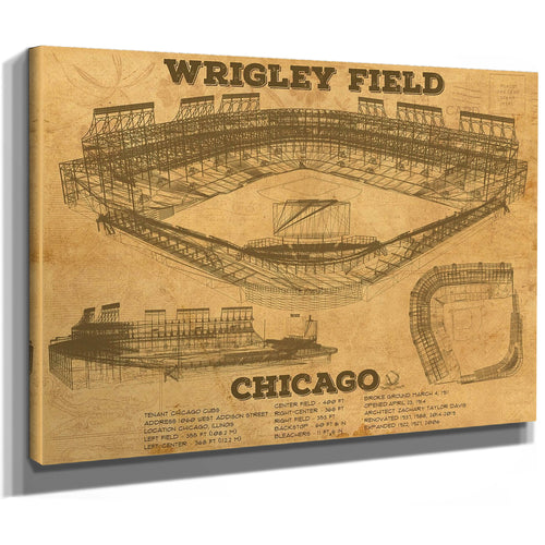 Wrigley Field Art - Chicago Cubs Stadium Print as a stretched canvas wrap with gallery wrapped edges