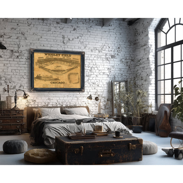 Wrigley Field Art - Chicago Cubs Stadium Print framed in Vintage Black in a farmhouse entryway
