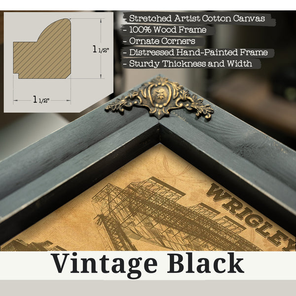 Vintage Black frame corner detail, 1.5 inch ornate wood moulding, Wrigley Field Art - Chicago Cubs Stadium Print