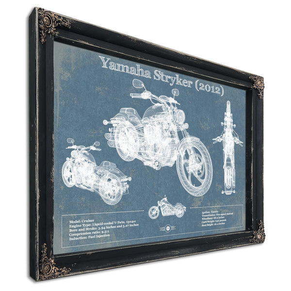 2012 Yamaha Stryker Print in a distressed Vintage Black wood frame with ornate corners