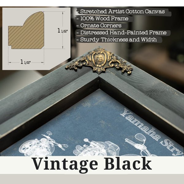 Vintage Black frame corner detail, 1.5 inch ornate wood moulding, 2012 Yamaha Stryker Print