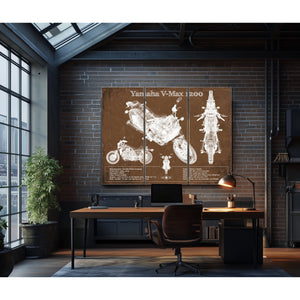 Yamaha V-Max 1200 Print as a 3 panel canvas wrap in an industrial loft office