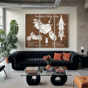Yamaha V-Max 1200 Print as a 3 panel canvas wrap in a modern living room