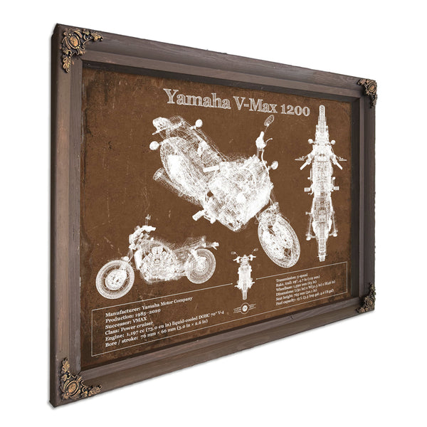 Yamaha V-Max 1200 Print in a Bourbon stained wood frame with antique gold corners