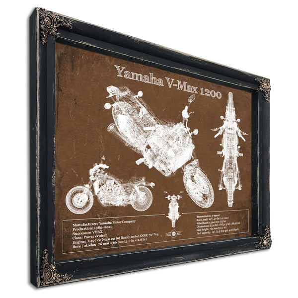 Yamaha V-Max 1200 Print in a distressed Vintage Black wood frame with ornate corners